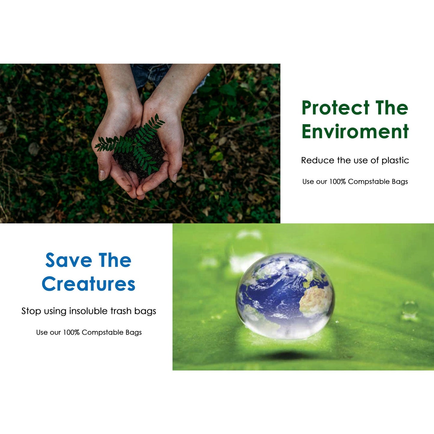 Lucky Family Green Compost Bags for Kitchen Countertop Bin 1.3 up to 1.6 Gallon - 100% Compostable Food Waste Trash Repurpose - Perfect Biodegradable Organic Eco Friendly - 50 Bags per Roll