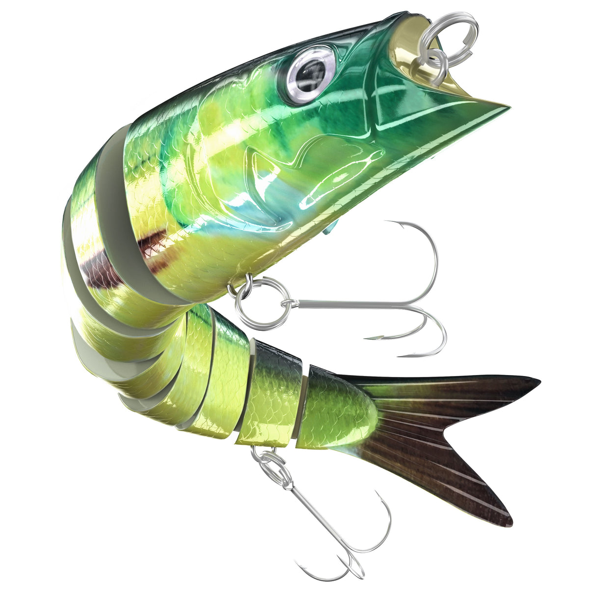 INNOTAK multi-jointed swimbait fishing lure, single 5.63 inch slow sinking lure in Head Hunter bluegill pattern with 2 Mustad treble hooks