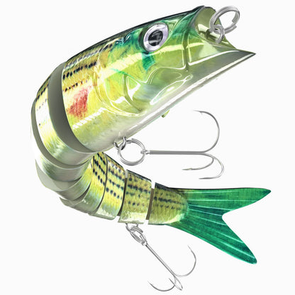 INNOTAK multi-jointed swimbait fishing lure, single 5.63 inch slow sinking lure in Alligator Harry color with 2 Mustad treble hooks