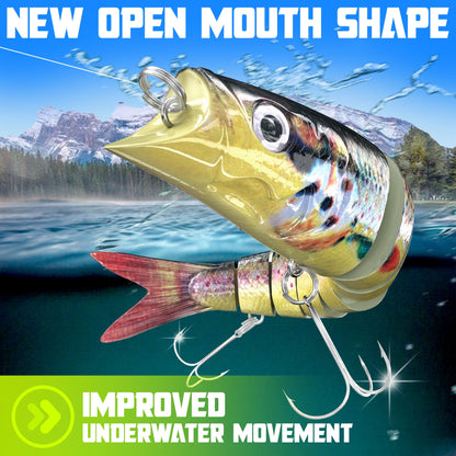 Trout pattern jointed swimbait with new open mouth shape for improved underwater movement – bass and pike lure
