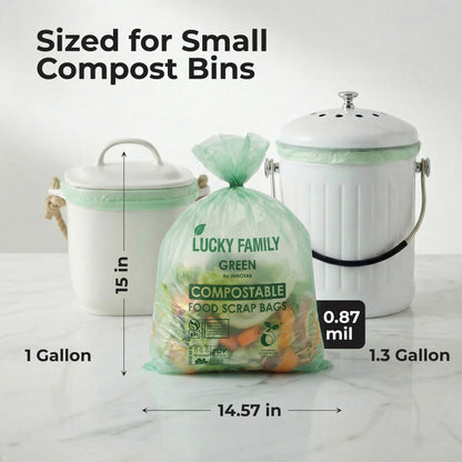Compostable Trash Bags for Kitchen Compost Bins – 1.3 Gallon Small Compost Bags for Countertop Bin, Green Compostable Bags, BPI & OK Industrial Certified, Leak-Proof Food Waste Bags (50 Count)