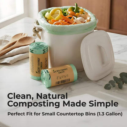 Compostable Trash Bags for Kitchen Compost Bins – 1.3 Gallon Small Compost Bags for Countertop Bin, Green Compostable Bags, BPI & OK Industrial Certified, Leak-Proof Food Waste Bags (50 Count)