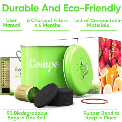 Vipush Compost Bin Kitchen Countertop Compost Bin with lid Small Compost  Bin Includes Inner Compost Bucket Liner & Charcoal Filter, Green