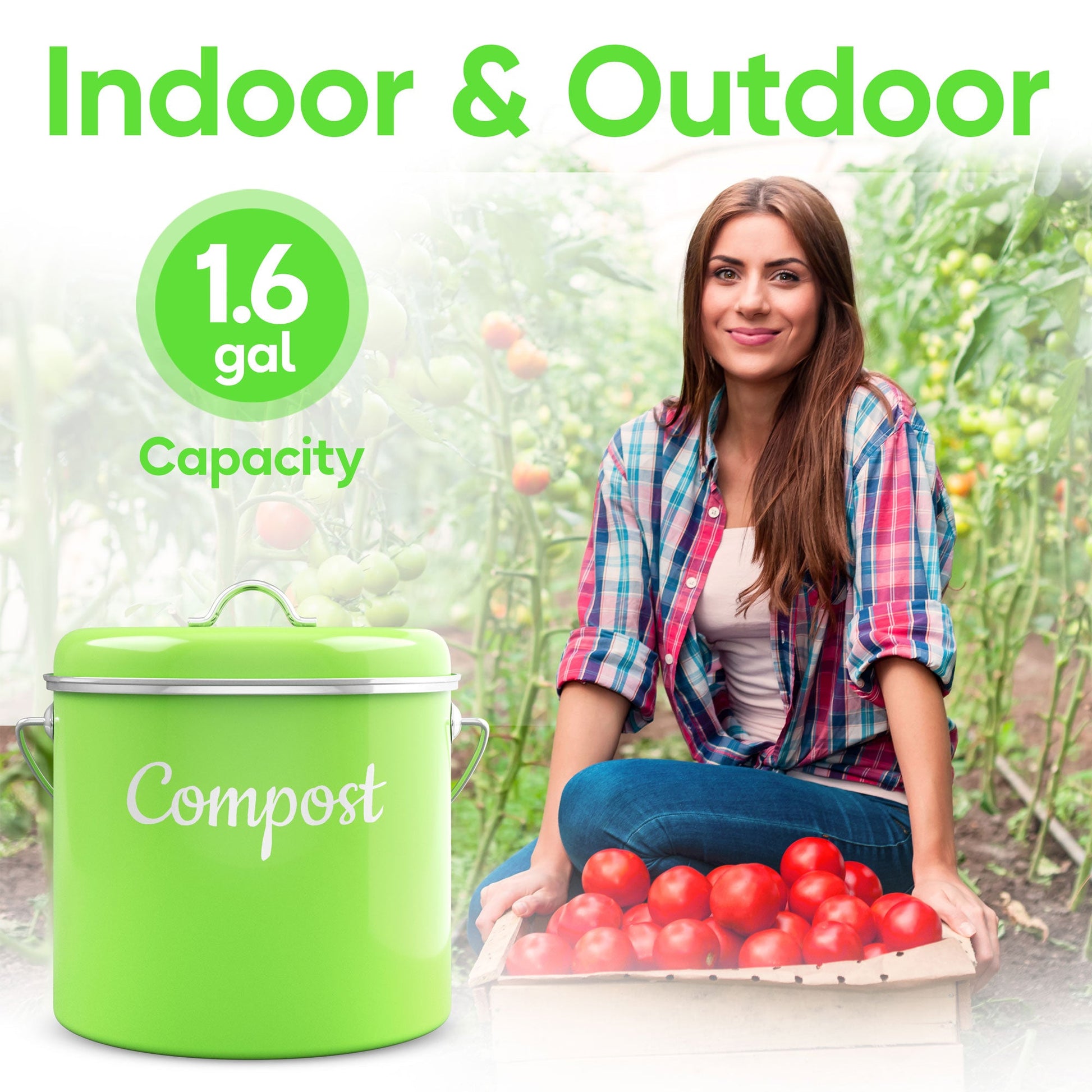 Lucky Family Green Countertop Compost Bin with Lid - 1.6 Gal